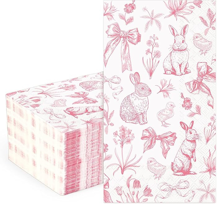 AnyDesign 50 Pcs Easter Bunny Guest Napkins Disposable Napkins Pink Bow Rabbit Flower Chick Dinne... | Amazon (US)
