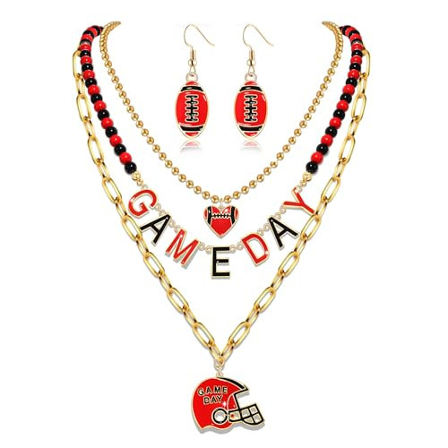 CEALXHENY Game Day Necklace for Women Beaded Football Choker Necklace Layered Link Chain Necklaces Sport Team Accessories Game Day Outfits Accessories Football Jewelry Gifts (Style E) | Amazon (US)
