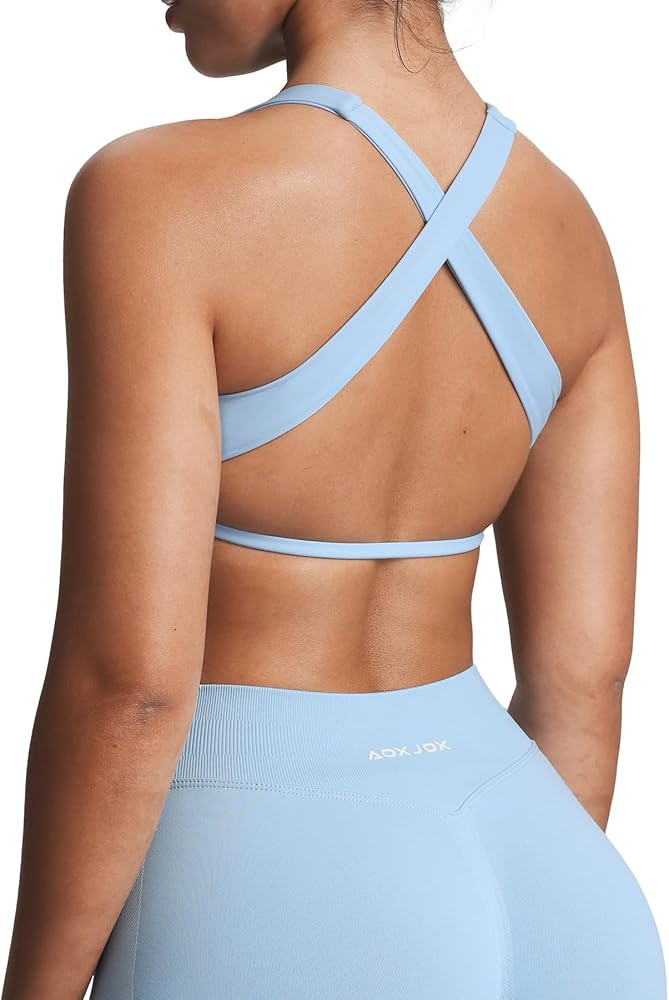 Aoxjox Women's Workout Sports Bras Square Neck Emma Cross Back Fitness Training Gym Bra Yoga Crop... | Amazon (US)