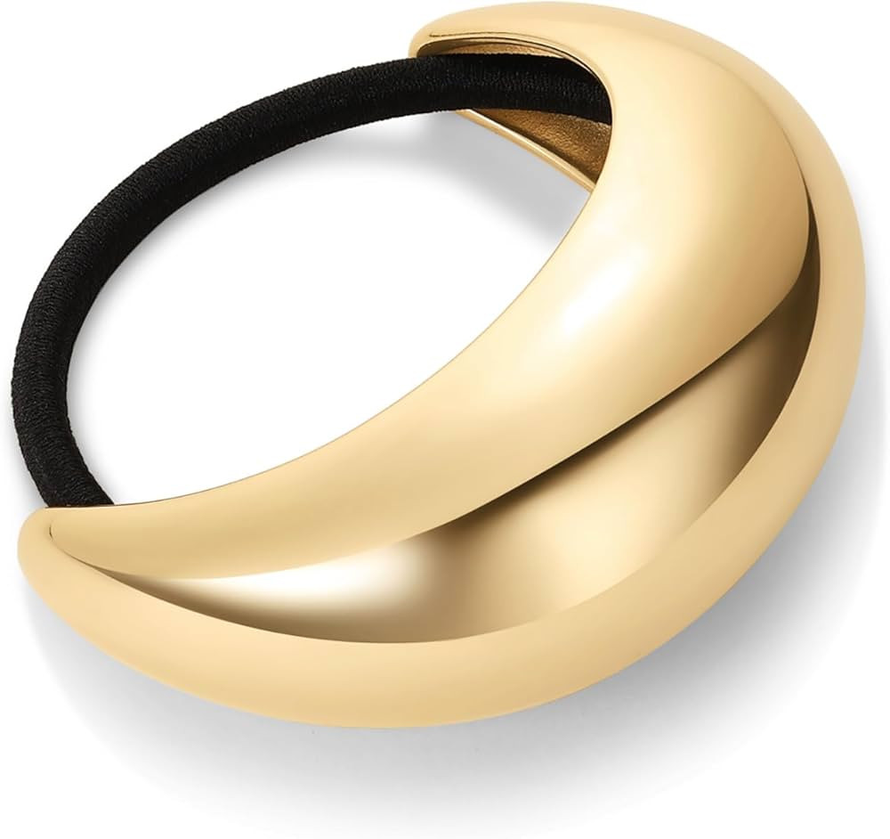 PAVOI 14K Yellow Gold Plated Chunky Metal Hair Band Ponytail Holders for Women - Stainless Steel ... | Amazon (US)