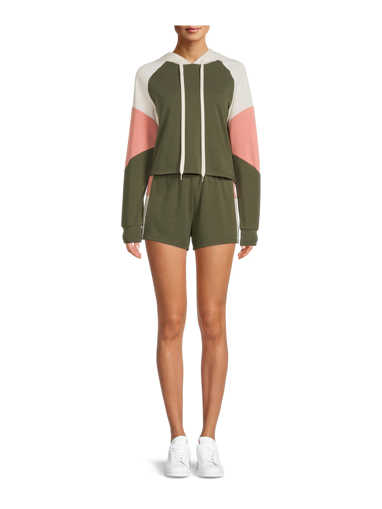 No Boundaries Juniors' Colorblock Hoodie and Shorts, 2-Piece Set - Walmart.com | Walmart (US)