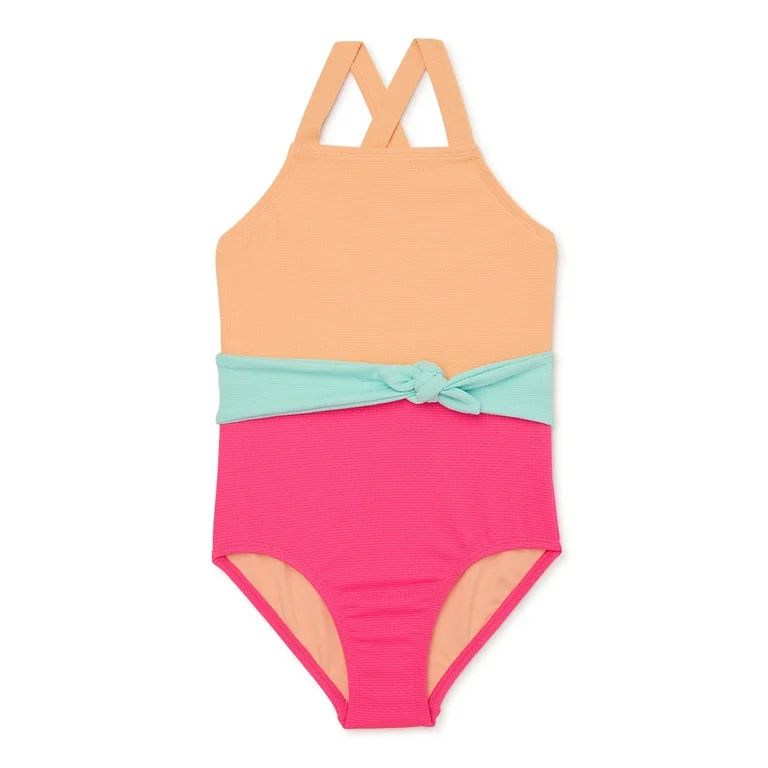 Wonder Nation Girls Colorblock One Piece Swimsuit with UPF 50, Sizes 4-18 & Plus | Walmart (US)