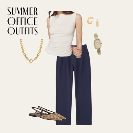 summer office outfit - summer workwear - business casual - gucci slingbacks - trousers