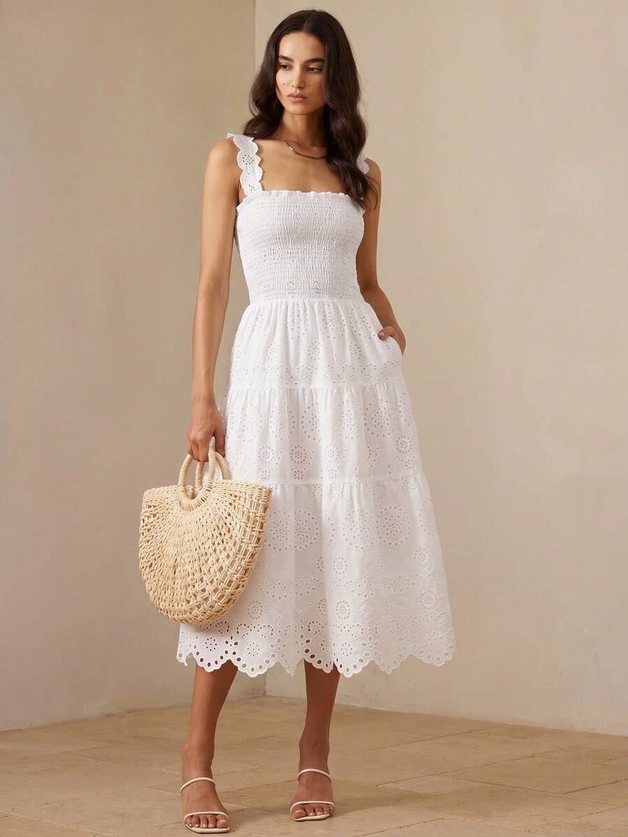 BELROSIE 2026 New High-End Elegant Boho French Vintage Heavy Embroidery Hollow-Out Waist-Cinching... | SHEIN