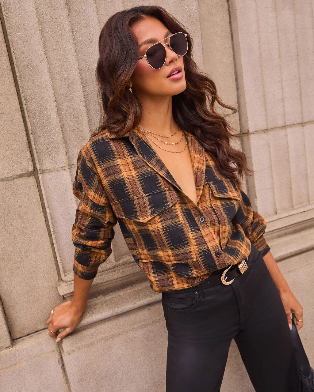 Petaluma Cotton Blend Plaid Button Down Top | VICI