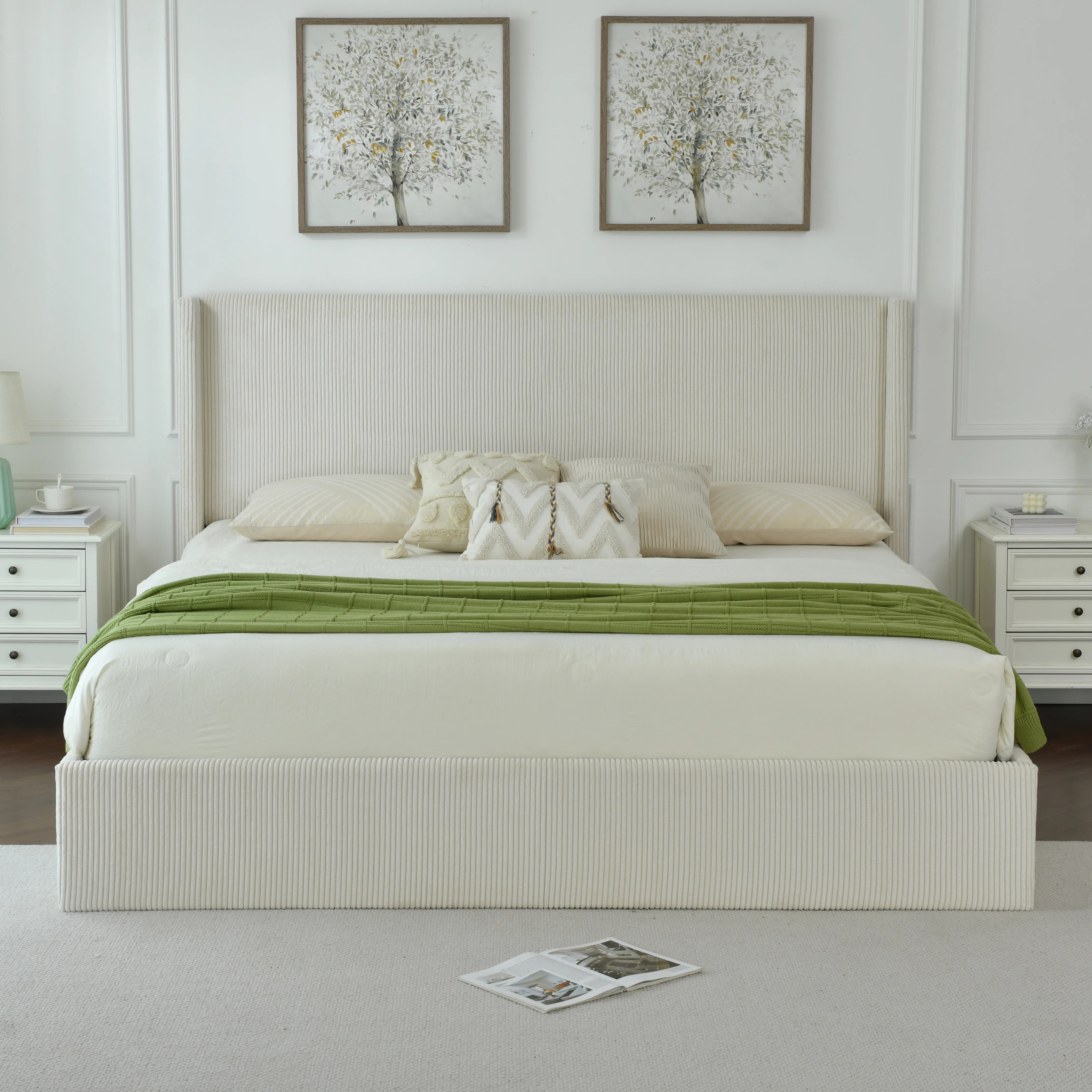 Wauseon Luxury Hydraulic Lift Up Storage Corduroy Upholstered Platform Bed,Modern Wingback Design... | Wayfair North America
