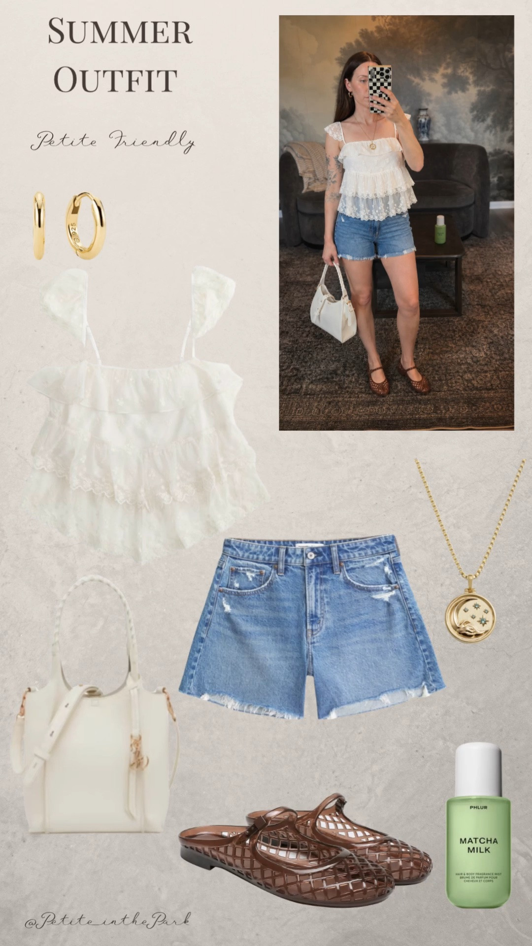 Summer petite outfit  

Summer outfit, summer trends, casual summer outfit, petite summer outfit, summer fashion, summer style, petite style, petite summer style, casual petite outfit, minimal outfit, minimal summer outfit, lace top, white top, summer top, shorts, denim shorts, dad shorts, jellies, brown jelly sandals, shoulder bag, leather bag, white bag, white purse, gold earrings, gold hoop earrings, gold necklace, minimal jewelry  #casualoutfit #petiteoutifts #summeroutfits #summeroutfit2026 #summertrends

#LTKPetite #LTKSeasonal #LTKmomlife