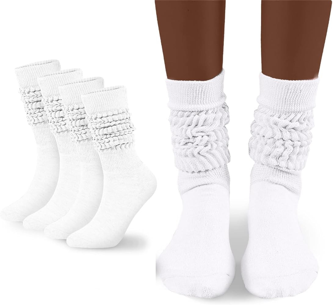 Flydo Womens Slouch Sock Scrunch Socks Soft Long Boot Socks for Women Stacked High Sock 2-3 PACK | Amazon (US)