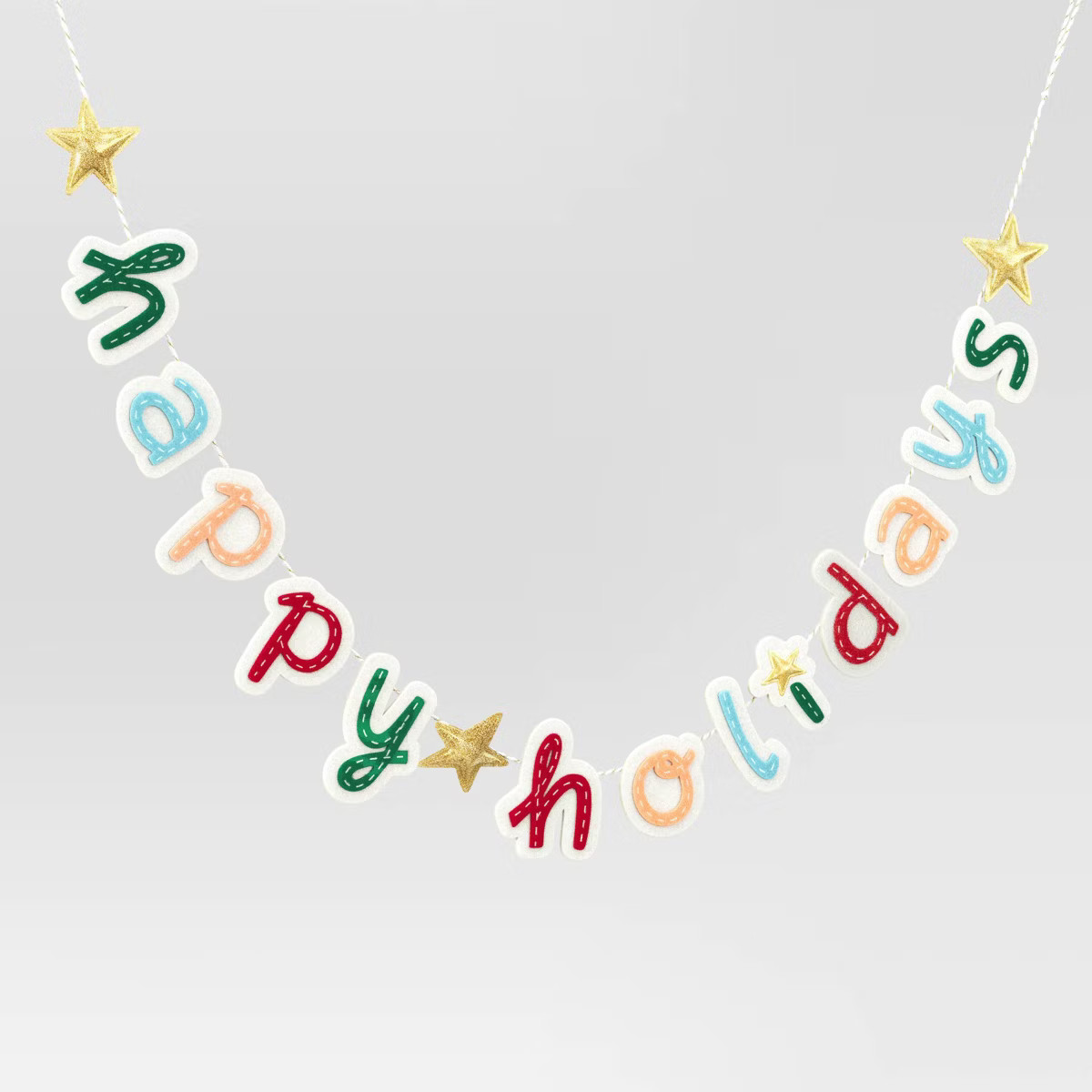6' Fabric 'Happy Holidays' with Gold Star Decorative Christmas Wall Garland White - Wondershop™ | Target