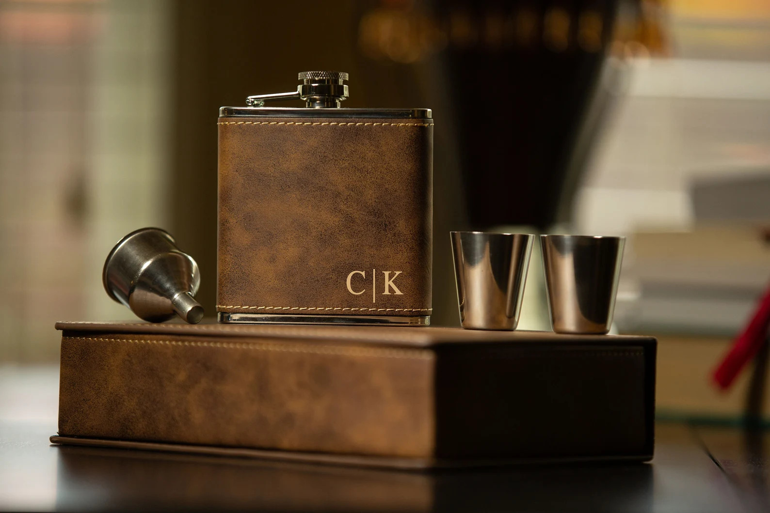 Personalized  Leather Hip Flask – Custom Engraved Gift Set | Etsy (US)