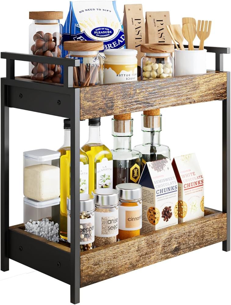 KLM Countertop Coffee Station Organizer, 2 Tier Wooden Shelf for Coffee Bar Accessories, Condimen... | Amazon (US)