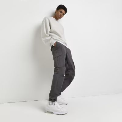 Grey slim fit casual cargo trousers | River Island (UK & IE)