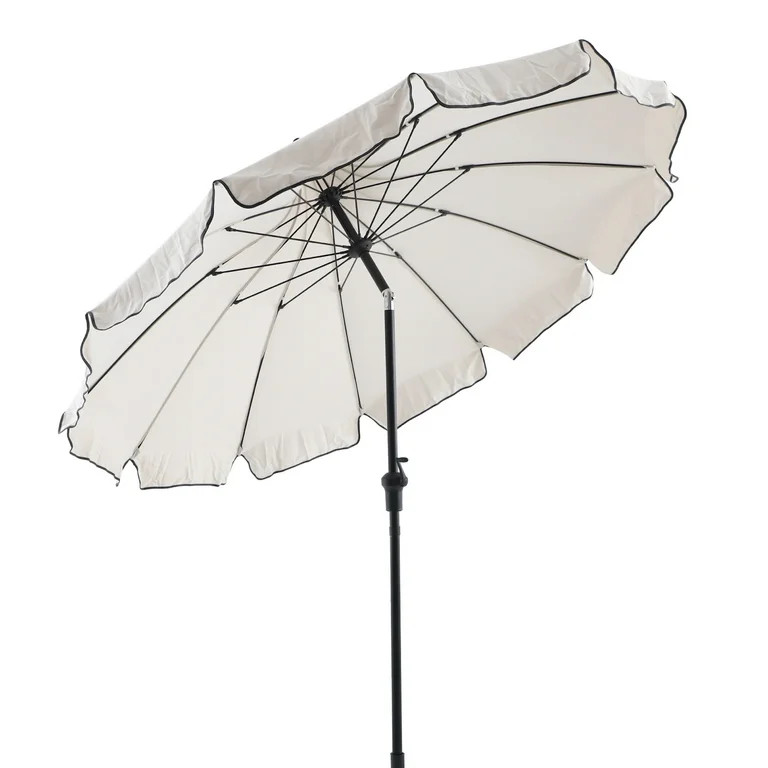 My Texas House 9ft Outdoor Round Market Patio Umbrella with Off-White Canopy and Black Trim - Wal... | Walmart (US)