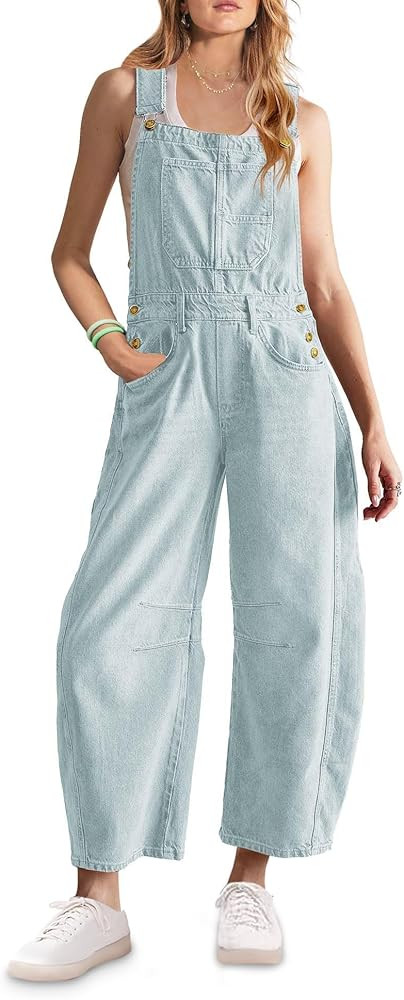ReachMe Womens Casual Adjustable Bib Overalls Classic Wide Leg Jumpsuits Vintage Barrel Overalls ... | Amazon (US)