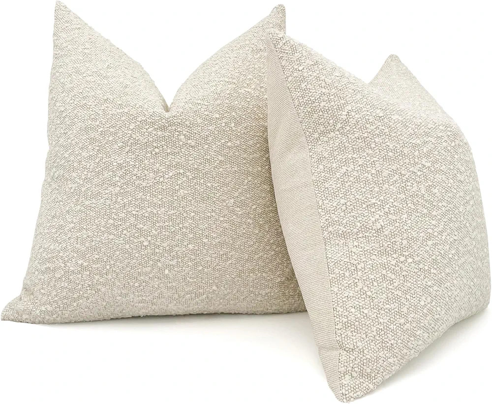 HOMFINER Set of 2 Textured Boucle Throw Pillow Covers 22x22 inch Cream Beige Modern Farmhouse Boh... | Amazon (US)