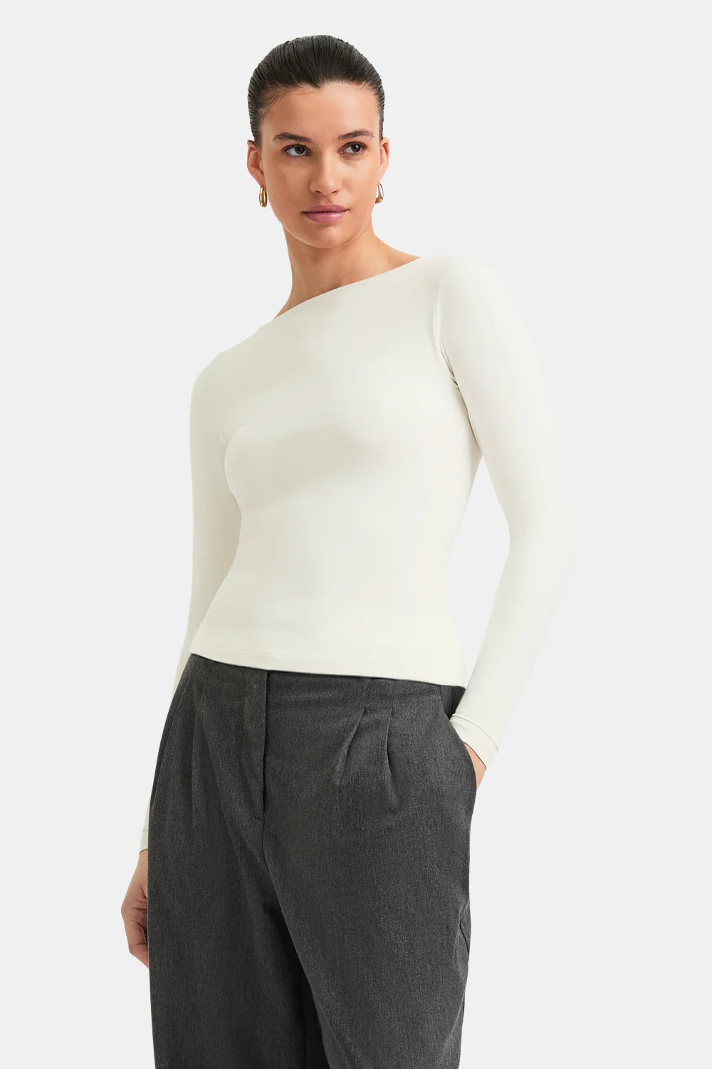365 Boat Neck Long Sleeve Top - Vanilla | TALA (UK)