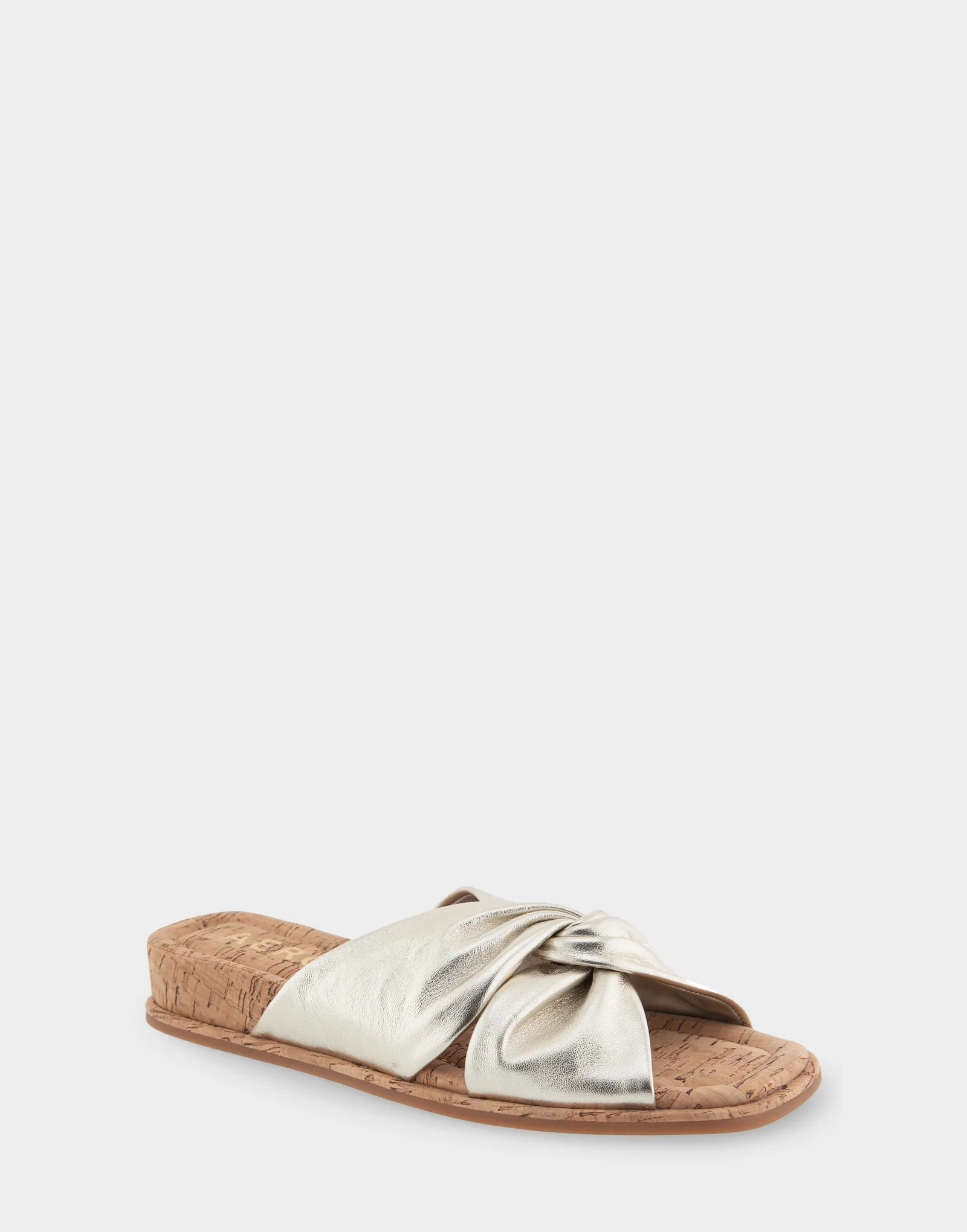 Women's Knotted Mini Wedge Slide Sandal in Soft Gold Leather | Aerosoles