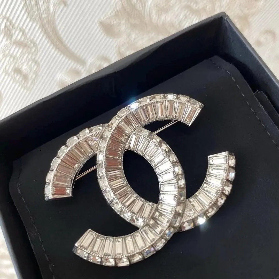 Chanel Vintage Silver Crystal CC Brooch – Baguette Cut Rhinestone Logo Pin - Etsy | Etsy (US)