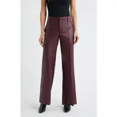 CITY BLUES Pintuck Faux Leather Wide Leg Pants in Plum at Nordstrom, Size 8 | Nordstrom