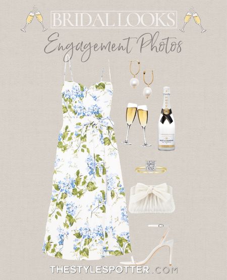 Wedding & Bridal Looks 💍 🥂 
This engagement picture look is classy and timeless. I’ve paired this floral reformation dress with white accessories and pearl jewelry. Don’t forget the champagne for all the photo ops! 🥂 
Check out my other bridal looks including engagement picture looks, engagement party looks, bridal shower looks, and rehearsal dinner looks.

#LTKSeasonal #LTKFind #LTKwedding