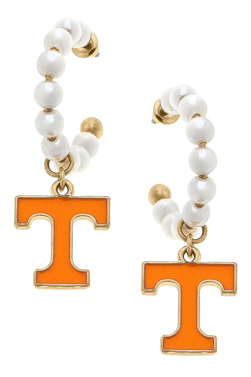 Tennessee Volunteers Pearl Hoop Enamel Drop Earrings | CANVAS