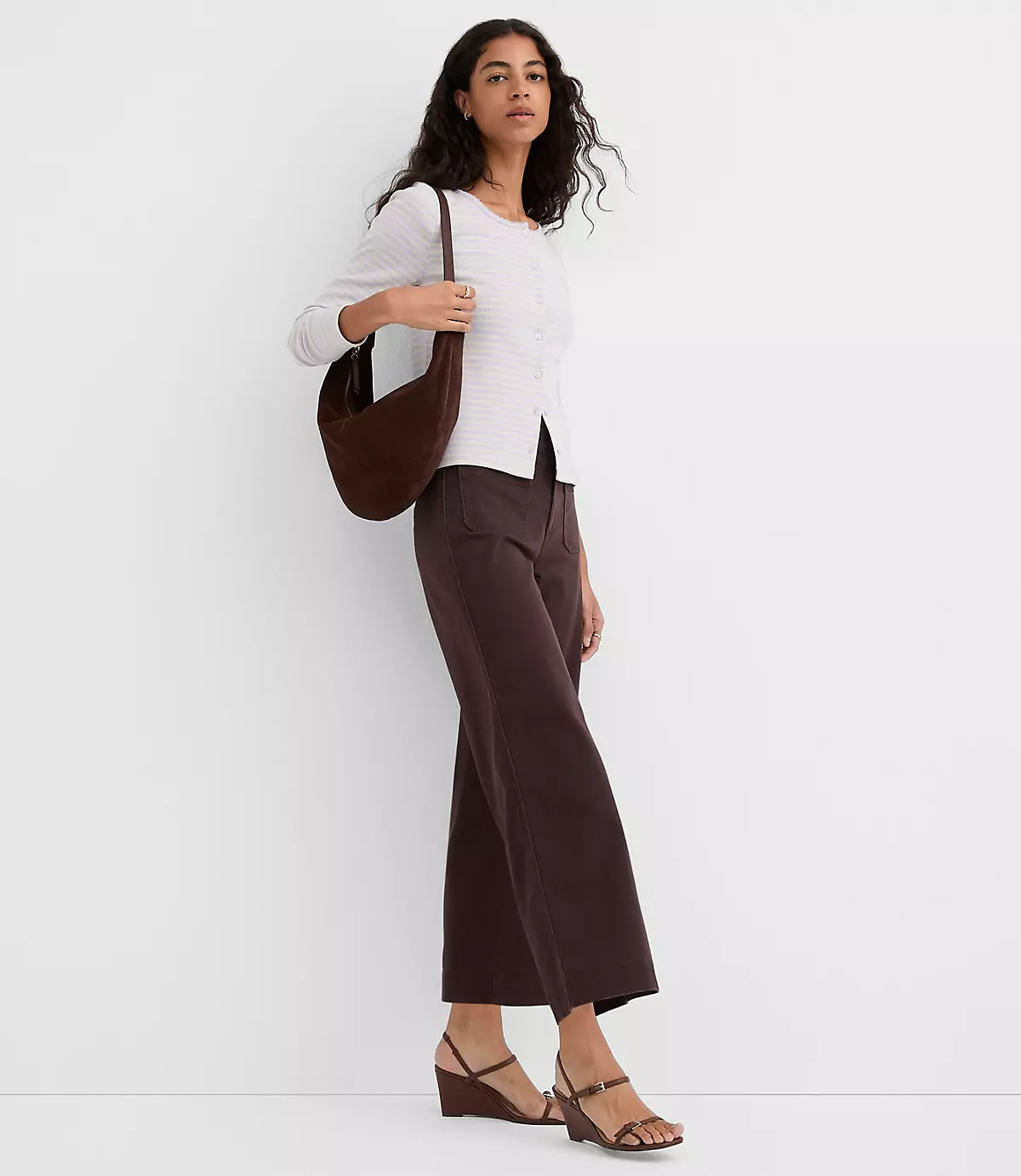 Striped Scalloped Ribbed Cardigan | LOFT