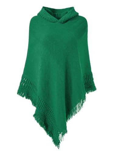 Ferand Women's Witchy Hooded Knit Poncho with Fringe, Emerald Green | Amazon (US)