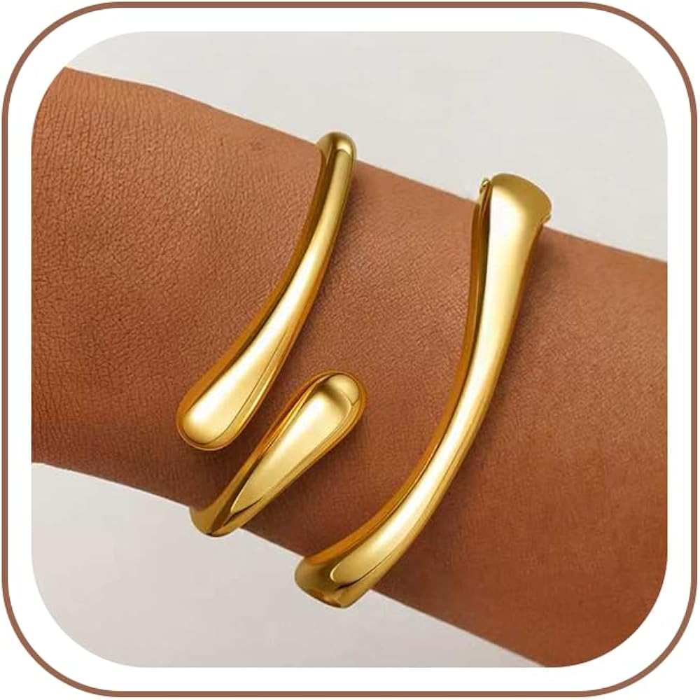 Gold Bracelets for Women Trendy, 18K Gold Plated Bangle Bracelet Set Chunky Twist Cuff Gold Brace... | Amazon (US)