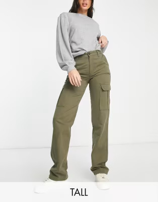 Stradivarius Tall straight leg cargo pants in khaki | ASOS (Global)