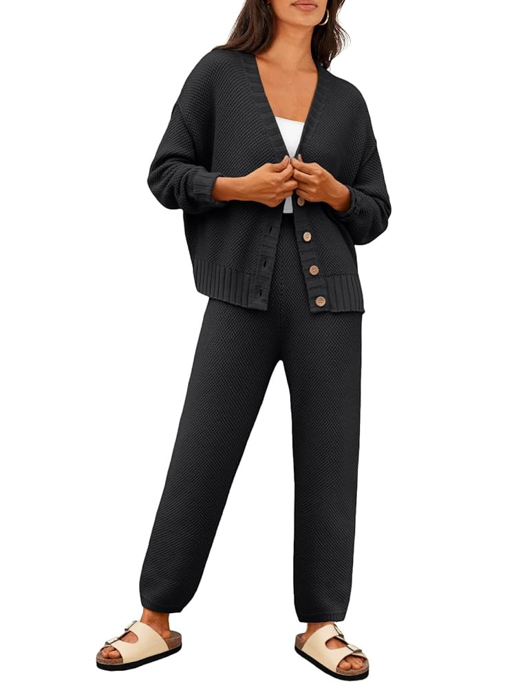 LILLUSORY Womens Cardigan Pants Sets 2 Piece Slouchy Sweater Loungewear | Amazon (US)