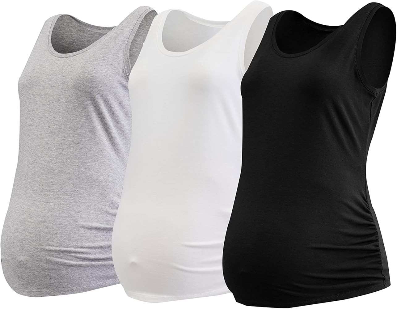 Motherhood Maternity Women's Sleeveless Scoop Neck Side Ruched Tank Top 2 & 3 Packs | Amazon (US)
