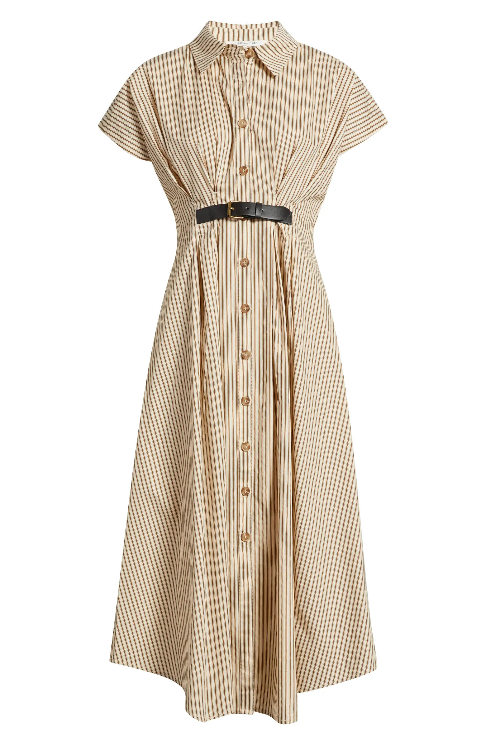 Stripe Belted Detail Cotton Shirtdress | Nordstrom