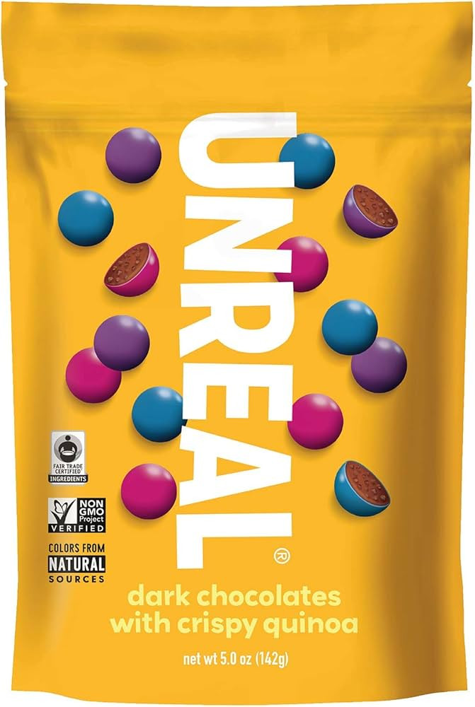 Unreal, Candy Coated Chocolate Crispy Quinoa Gems Bag, 5 Ounce | Amazon (US)