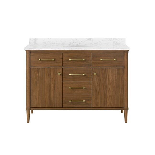 allen + roth Rian 48-in Walnut Undermount Single Sink Bathroom Vanity with White Engineered Stone... | Lowe's