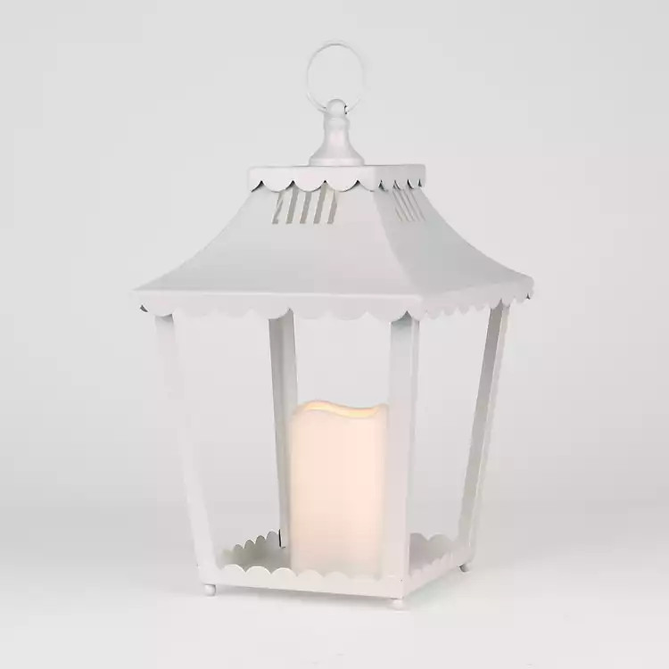 LED White Metal Scalloped Lantern, 14 in. | Kirklands