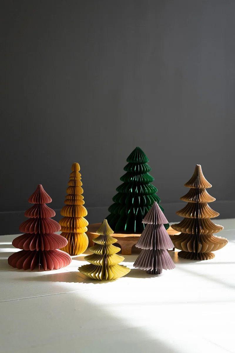 SET OF SIX PAPER JEWEL TONE ACCORDIAN CHRISTMAS TREES - ONE EACH COLOR | AllModern