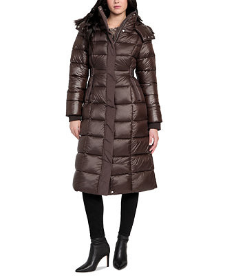 GUESS Women's Faux-Fur Trim Hooded Maxi Puffer Coat - Macy's | Macy's