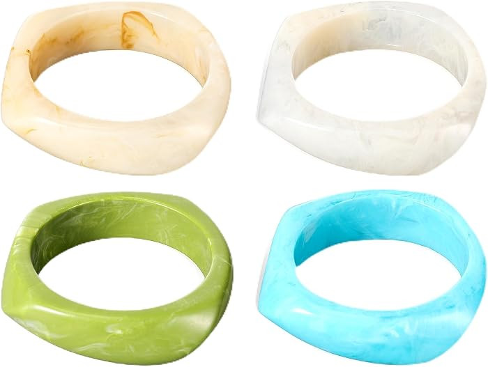 Colorful Square Acrylic Resin Bangle Bracelet Wide Geometric Irregular Wristbands Women | Amazon (US)