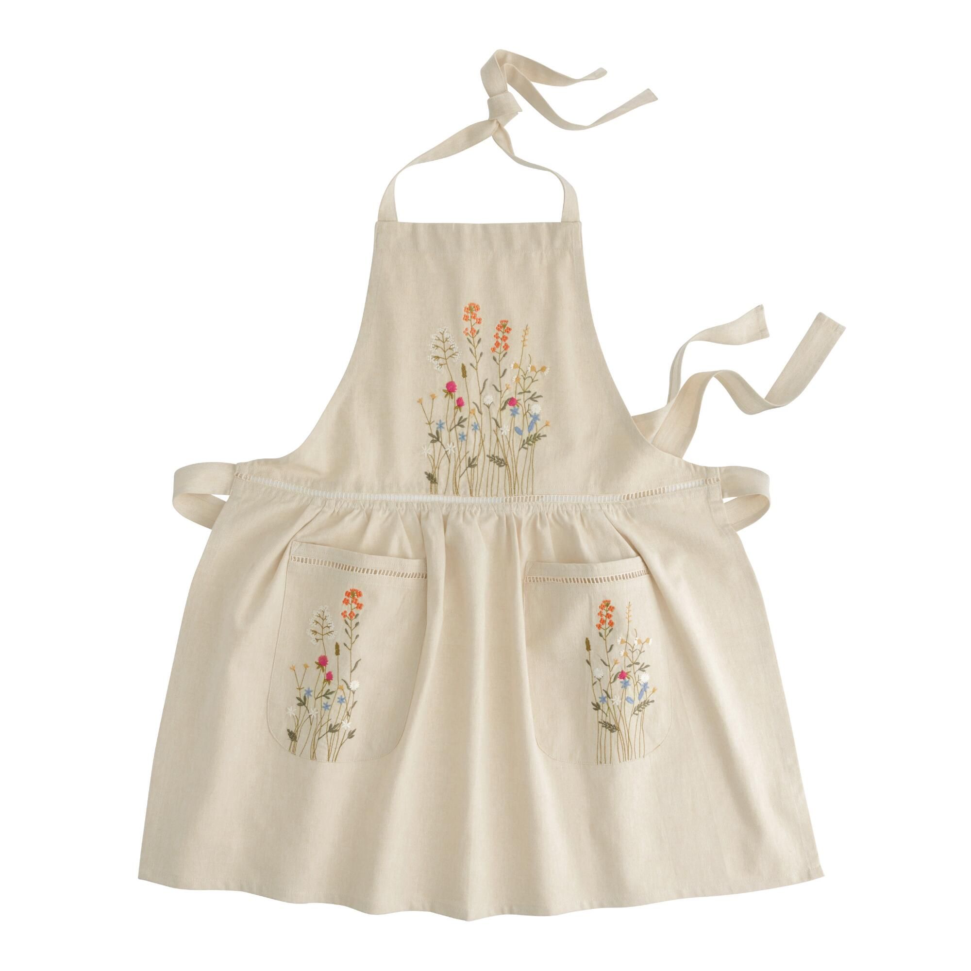 Natural Embroidered Floral Apron with Lace Trim by World Market | World Market
