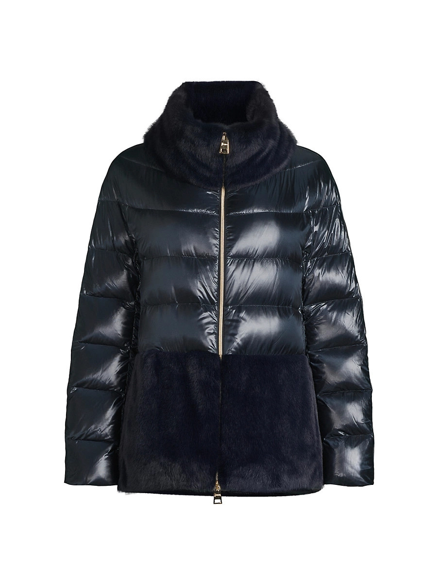 Women's Faux-Fur Down Puffer Jacket - Navy - Size 4 | Saks Fifth Avenue