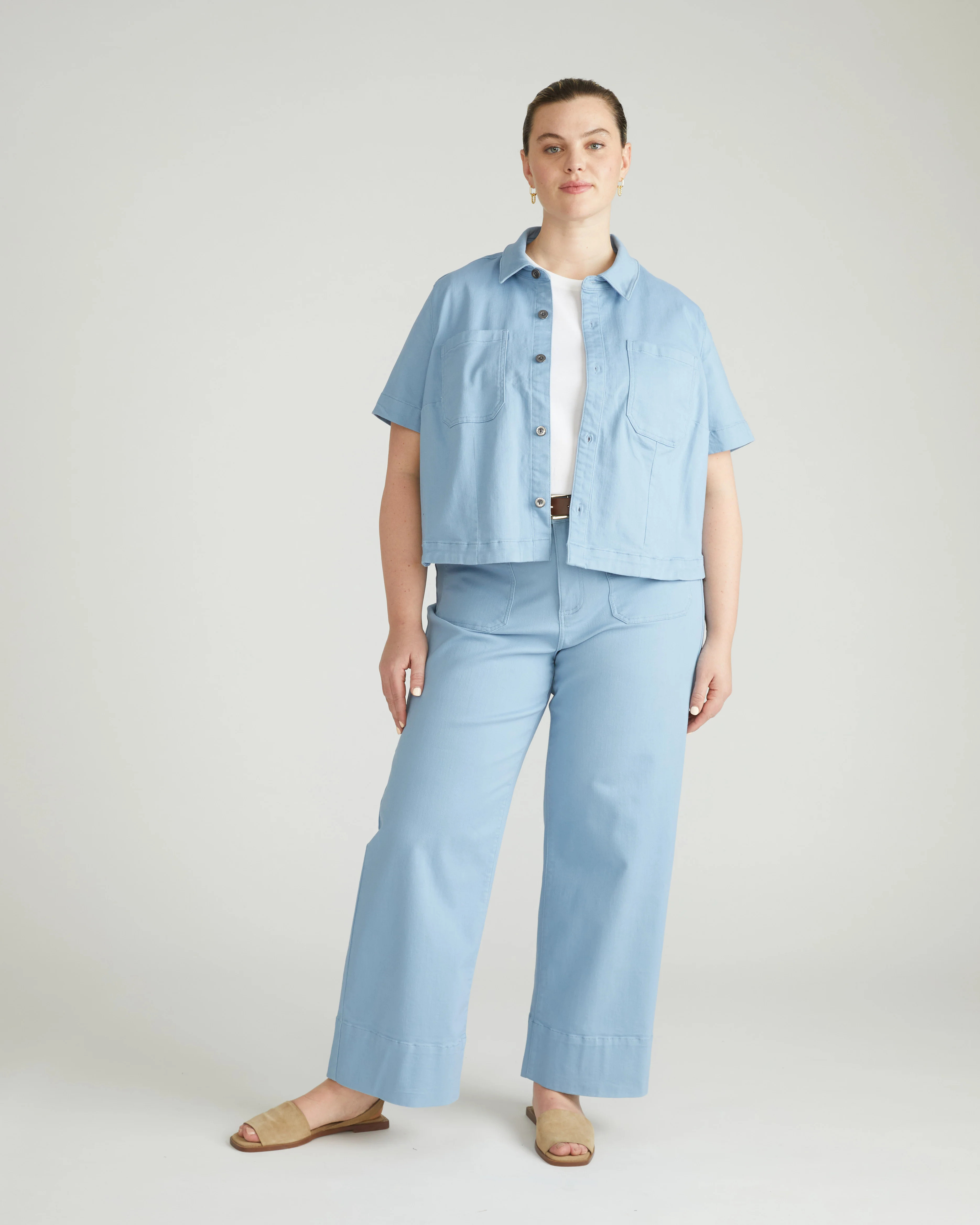 Flynn Short Sleeve Denim Shacket - Clear Sky | Universal Standard