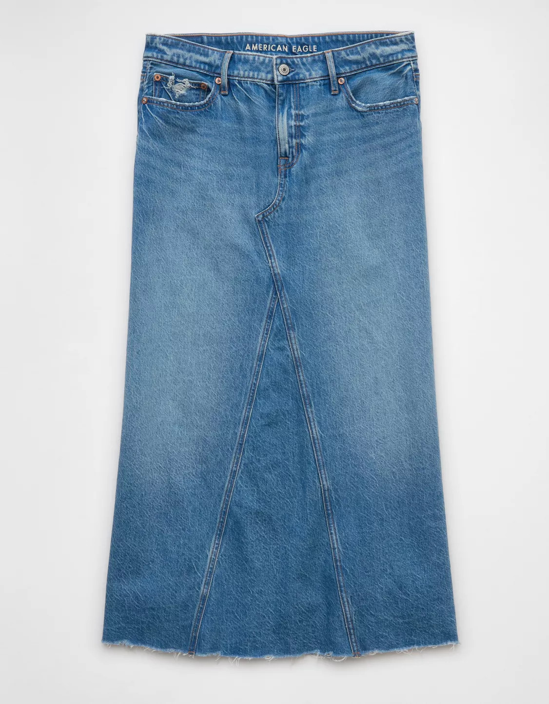 AE Low-Rise A-Line Denim Maxi Skirt | American Eagle Outfitters (US & CA)
