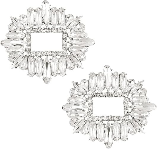 FINGERINSPIRE 1 Pair Crystal Rhinestone Shoe Buckle Oval Sliver Rhinestone Shoe Clips Detachable ... | Amazon (US)
