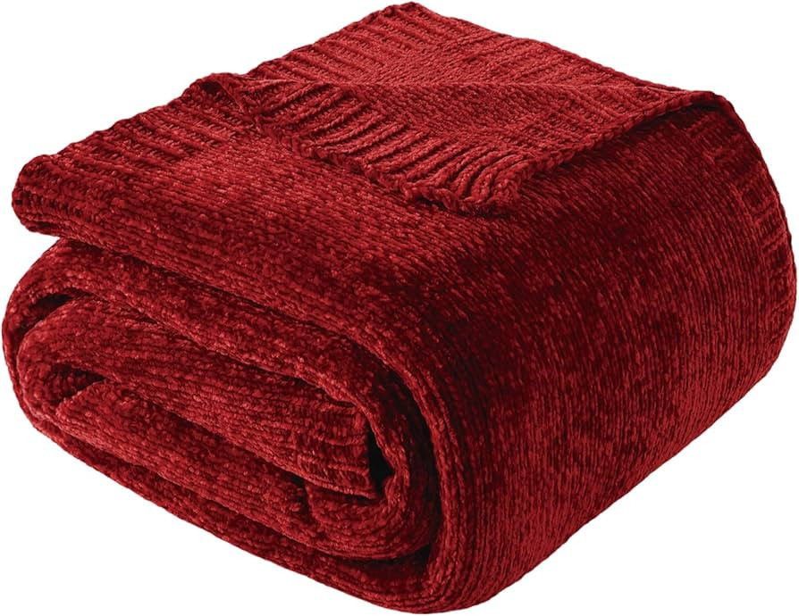 BATTILO HOME Christmas Red Throw Blanket for Couch, Chenille Knit Blanket for Sofa, Chair, Christ... | Amazon (US)