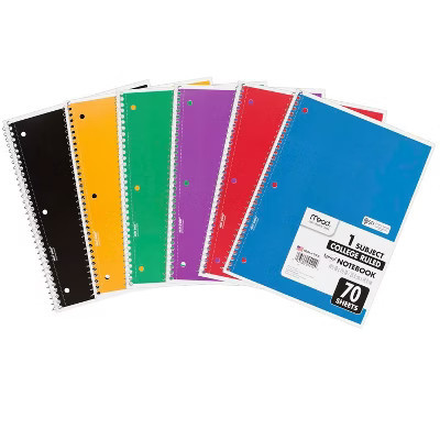 Mead® Spiral 1 Subject Notebook, College Ruled, 70 Sheets Per Book, Pack of 6 | Target
