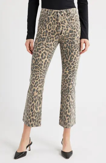 Good American Good Standard Leopard Print Kick Flare Jeans in Lucky Leopard001 at Nordstrom Rack, Size 14 | Nordstrom Rack