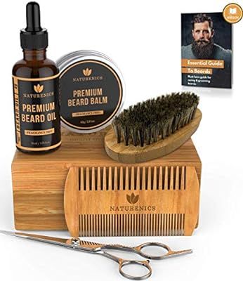 Naturenics Premium Beard Grooming Kit for Men - 100% Organic Unscented Beard Oil, Beard Balm Butt... | Amazon (US)