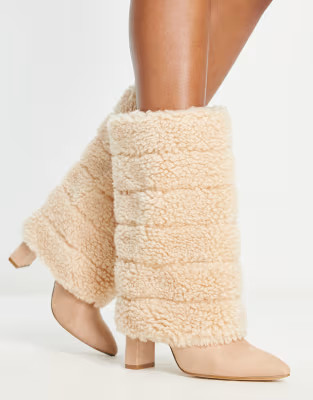 Ego Akili faux fur foldover boots in cream | ASOS (Global)
