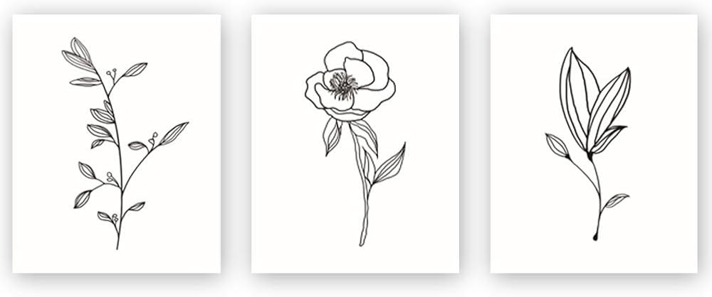 CHDITB Unframed Abstract Simple Flowers Wall Art Print, Nordic Style Rose Leaf Art Wall Plant Pai... | Amazon (US)