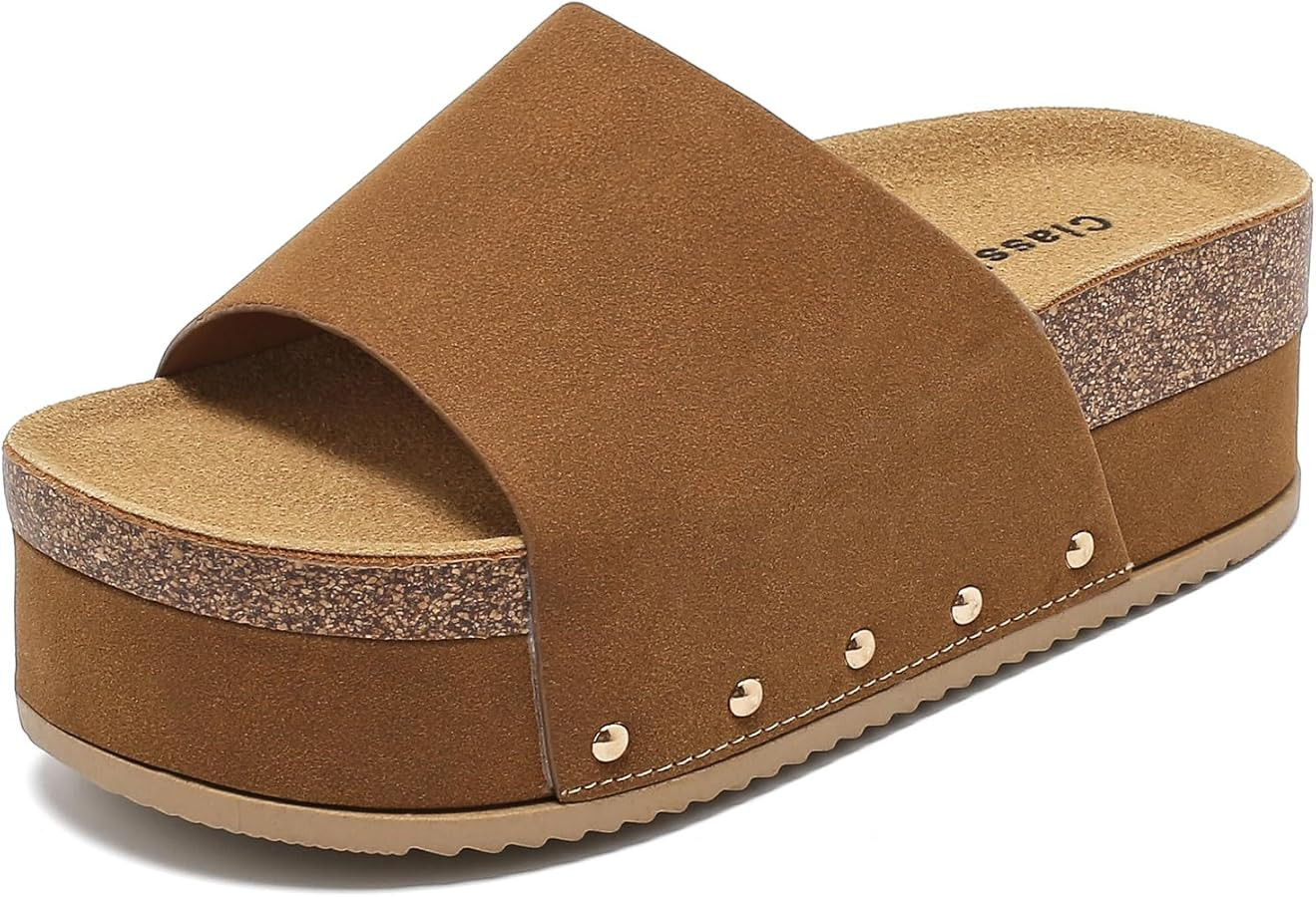 Suede Platform Sandals Women, Cork Footbed Espadrille Wedge Lady, Open Toe Chunky Mules, Summer B... | Amazon (US)